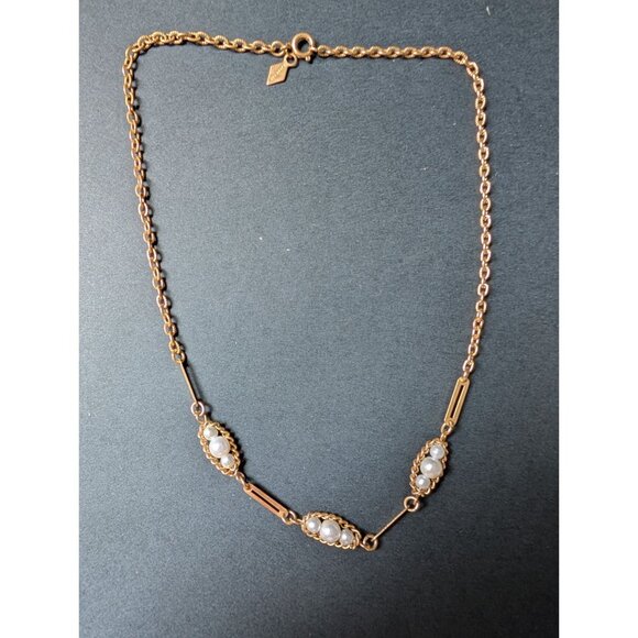 Vintage Sarah Coventry Gold Tone & Faux Pearl Choker Necklace - Picture 2 of 4